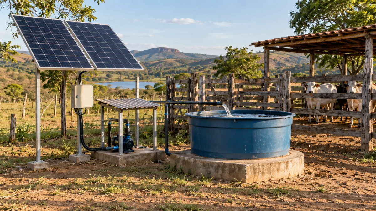 Instalação solar compacta ao lado de curral rústico